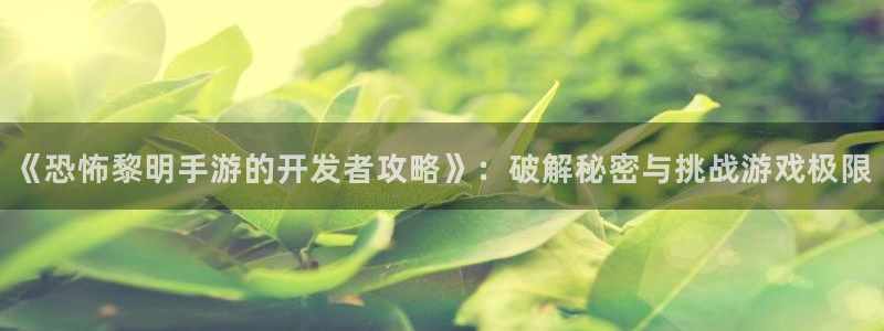 pc非凡游戏下载：《恐怖黎明手游的开发者攻略》：破解秘密与挑